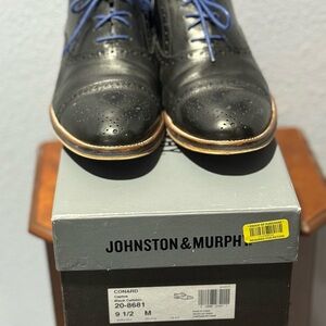 Johnston & Murphy Black Oxfords with Blue Laces